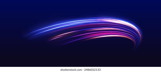 Fondo Abstractas en colores de neón azul y púrpura. Vector azul brillante líneas efecto de flujo de aire. Fondo de conexión de velocidad.	