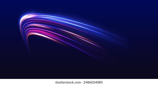 Fondo Abstractas en colores de neón azul y púrpura. Vector azul brillante líneas efecto de flujo de aire. Fondo de conexión de velocidad.	