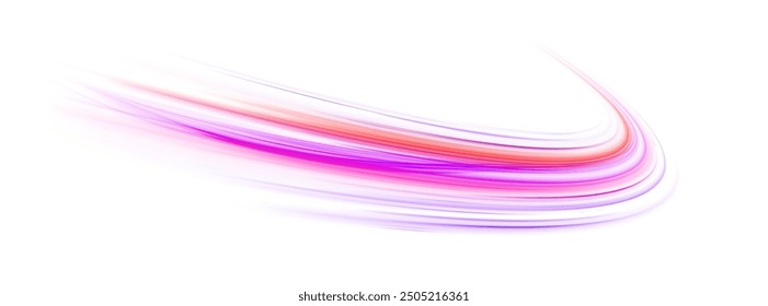 Abstract background in blue and purple neon glow colors. Vector png blue glowing lines air flow effect. Speed connection background.	