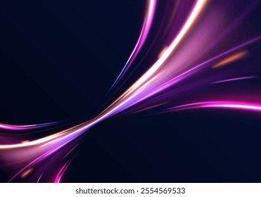 Abstract background in blue and purple neon glow colors. Png, lens, light, neon, line, blur, beam, ray. Laser beams luminous abstract sparkling isolated on a transparent background. 