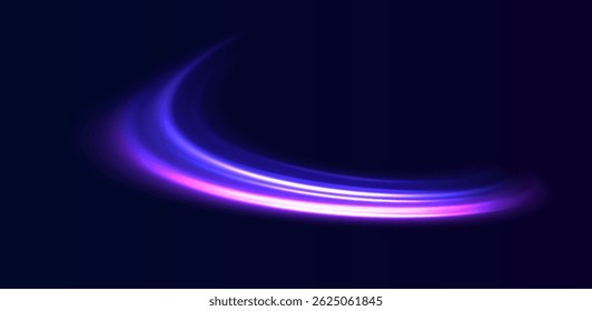 Abstract background in blue and purple neon glow colors. Iight background, speed, wavy, swirl,curve,speedy, vector, Png, lens, light, neon, line, blur, beam, ray.