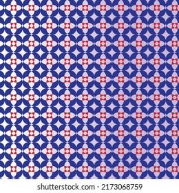 Abstract background with blue and red flowers formed by intersecting circles with purple gradient background and commonly used as a pattern of cloth, carpet, gift wrap, shawls, tablecloths,shirt,skirt