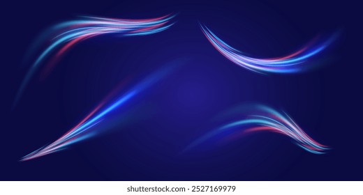 Fondo Abstractas de movimiento de luz azul y roja. Líneas de remolino eléctrico, efecto de luz de neón. Senderos de luz coloridos, efecto de desenfoque de movimiento.