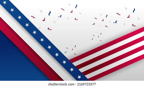 Abstract background in blue, red and white color, us flag color combination. Vector illustration for web header, webinar background, social media template cover, presentation background