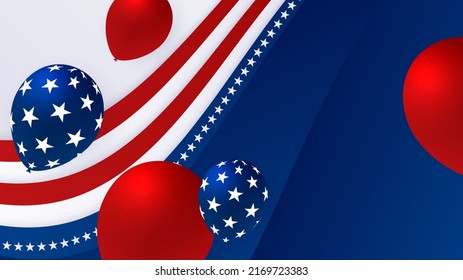 Abstract background in blue, red and white color, us flag color combination. Vector illustration for web header, webinar background, social media template cover, presentation background