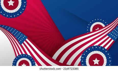 Abstract background in blue, red and white color, us flag color combination. Vector illustration for web header, webinar background, social media template cover, presentation background