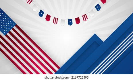Abstract background in blue, red and white color, us flag color combination. Vector illustration for web header, webinar background, social media template cover, presentation background