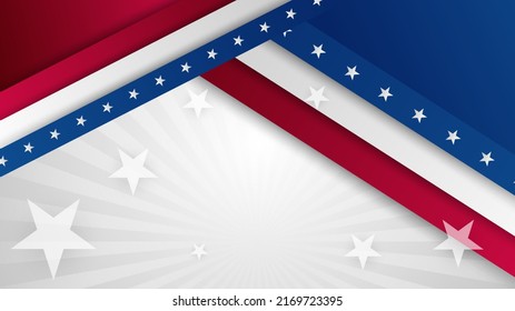 Abstract background in blue, red and white color, us flag color combination. Vector illustration for web header, webinar background, social media template cover, presentation background