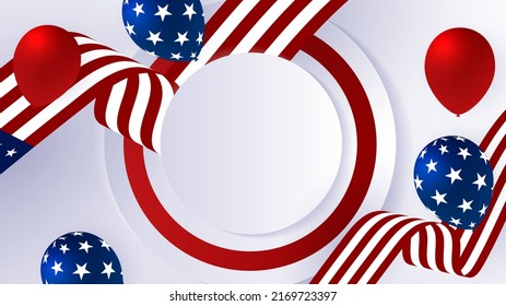 Abstract background in blue, red and white color, us flag color combination. Vector illustration for web header, webinar background, social media template cover, presentation background