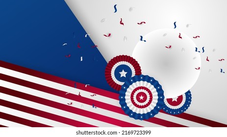 Abstract background in blue, red and white color, us flag color combination. Vector illustration for web header, webinar background, social media template cover, presentation background