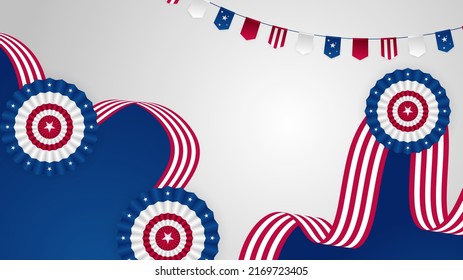 Abstract background in blue, red and white color, us flag color combination. Vector illustration for web header, webinar background, social media template cover, presentation background