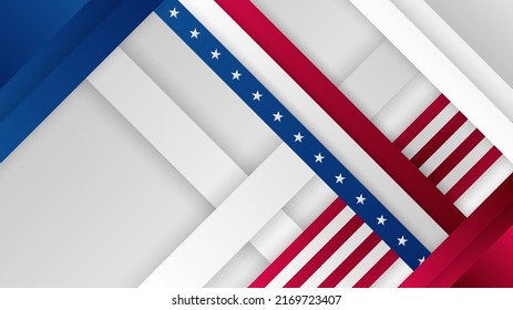 Abstract background in blue, red and white color, us flag color combination. Vector illustration for web header, webinar background, social media template cover, presentation background
