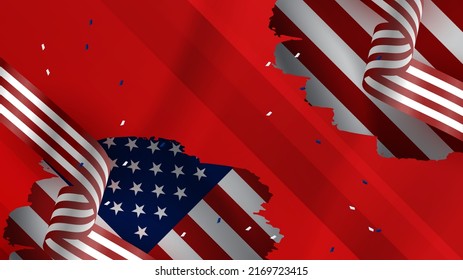 Abstract background in blue, red and white color, us flag color combination. Vector illustration for web header, webinar background, social media template cover, presentation background