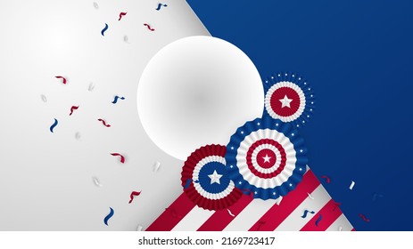 Abstract background in blue, red and white color, us flag color combination. Vector illustration for web header, webinar background, social media template cover, presentation background