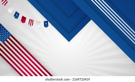 Abstract background in blue, red and white color, us flag color combination. Vector illustration for web header, webinar background, social media template cover, presentation background