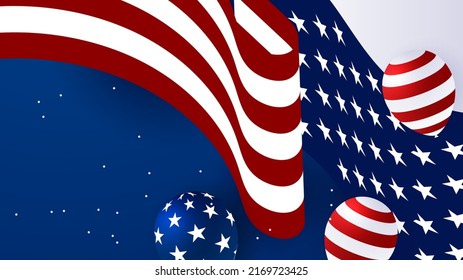 Abstract background in blue, red and white color, us flag color combination. Vector illustration for web header, webinar background, social media template cover, presentation background