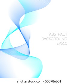 Abstract background with blue ribbons of the lines. White empty space.