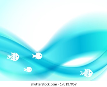 Abstract background with blue sea and fishes