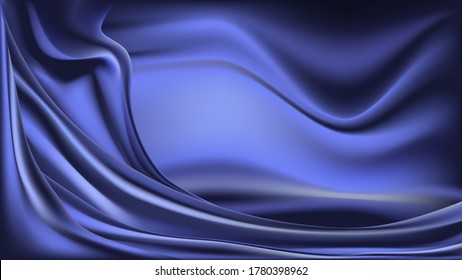 Abstract background. Blue shiny fabric with pleats. Vector illustration.