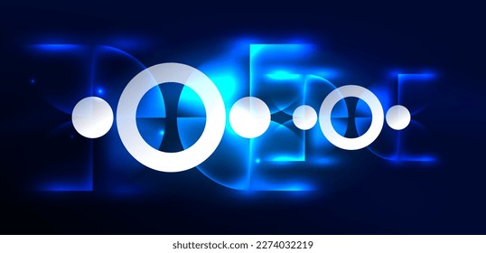 Abstract background blue shiny glowing neon color round elements and circles. Techno futuristic vector Illustration For Wallpaper, Banner, Background, Card, Book Illustration, landing page