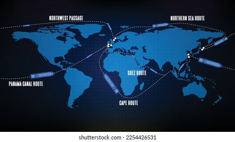 abstract background of blue Shipping Routes Europe and America