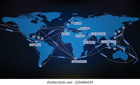 abstract background of blue Shipping Routes Europe and America