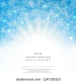 Abstract background of blue sky Christmas snowflakes pattern fantasy with classic sunburst. Illustration vector eps10