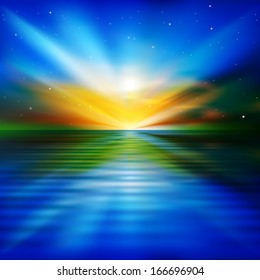 abstract background with blue sky and sea sunrise