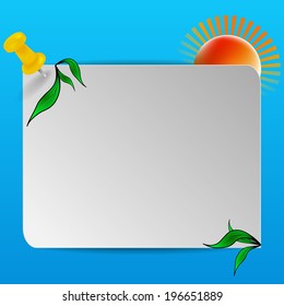 Abstract background of blue sky and sun with a sign