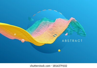 Abstract background with blue sphere and dynamic wave. Design for banner, flyer, poster, cover or brochure. 3D vector illustration.