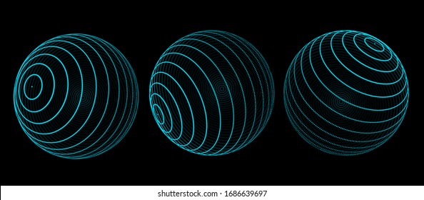 Abstrakter Hintergrund mit blauen Punktkugeln in der Perspektive. Sci-Fi-Template Planet Erde. HUD-Elemente. Vektorillustration Illustration.