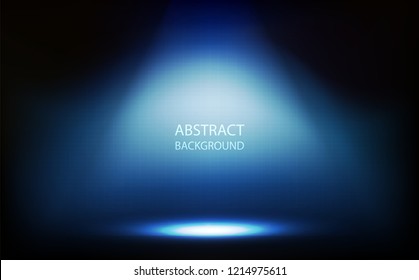 Abstract background, blue spotlight in room, grid wall with digital technology vector illustration