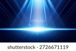 Abstract background with blue spotlights towards the center. Futuristic glowing light effect for awards ceremony.