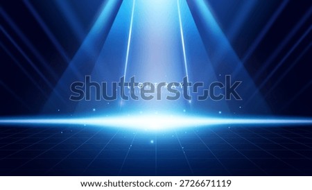 Abstract background with blue spotlights towards the center. Futuristic glowing light effect for awards ceremony.