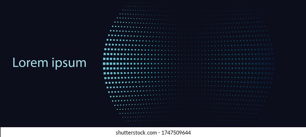 Abstract background with blue squares like planet. Logo or icon in halftone effect template.