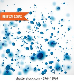 Abstract background with blue stains and splatters texture. Vector illustration.