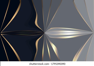 Abstract background with blue stripes with gold stroke and glow effect. Vector illustration. eps 10