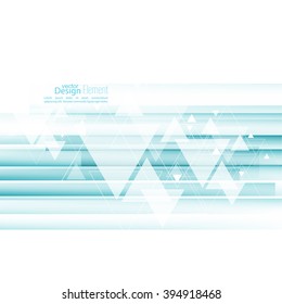 Abstract background with blue stripes, stream flying triangles debris.