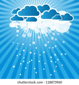abstract background with blue sun rays and snow
