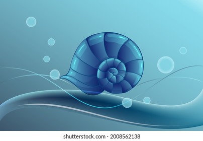 Fondo abstracto en tonos azules con líneas suaves y una concha.