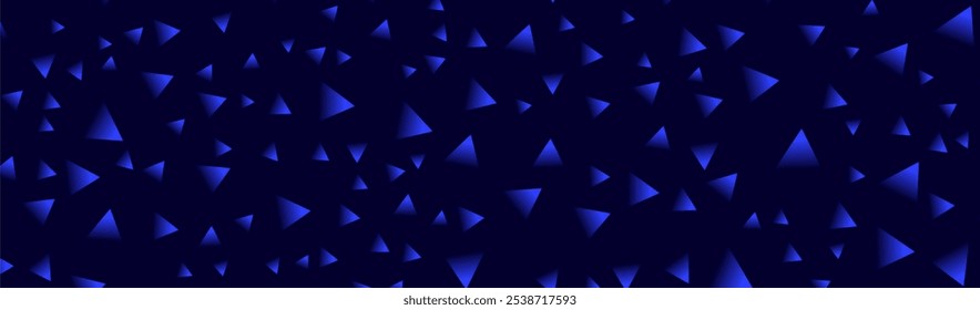 Abstract background with blue triangles scattered on a dark blue background.