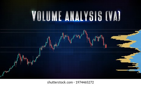 abstract background of blue volume analysis or volume at price with market graph candlestick green red
