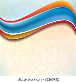 abstract background with blue wave and beige floral ornament