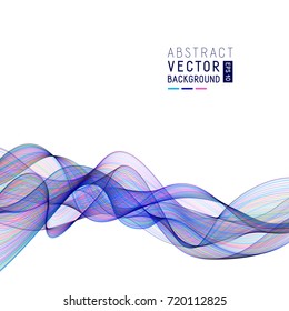 Abstract Background with Blue Wave Lines on White Backdrop. Template for Business Presentation, Publication, Place for your Text.