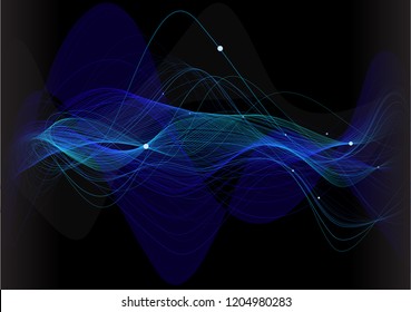 Fondo abstracto, ondas azules sobre fondo negro. Concepto digital. Sinusoide