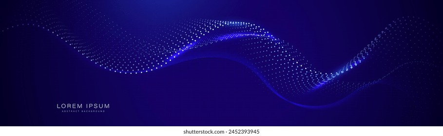 Fondo Abstractas con conexión de líneas de partículas geométricas onduladas azules. Moderno patrón de líneas brillantes de moda mínima Horizontal. Ilustración vectorial