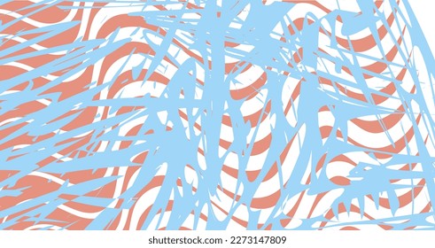 Abstract background of blue, white and coral spots and wavy lines. Composition in the form of a chaotic arbitrary pattern. Vector illustration, EPS 10.