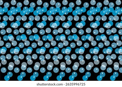 Abstract Background of Blue and White Light Circles Bubbles on a Black Background Vector Illustration.