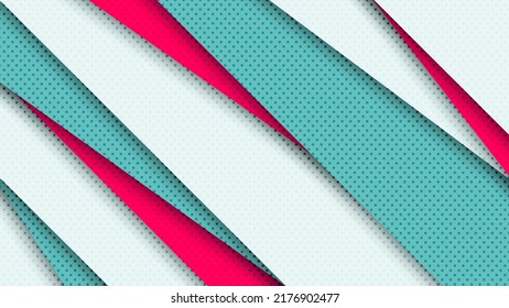Abstract background blue, white and red diagonal stripes with polka dots pattern paper art style. Vector illustration