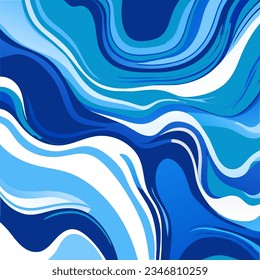 Abstract background with blue and white wavy stripes. Vector illustration.